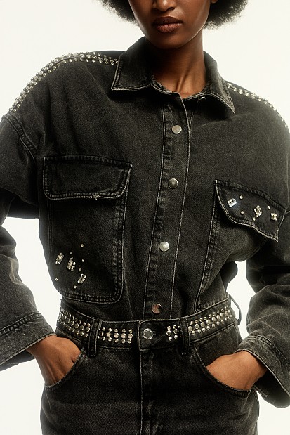 Mini denim skirt with studs