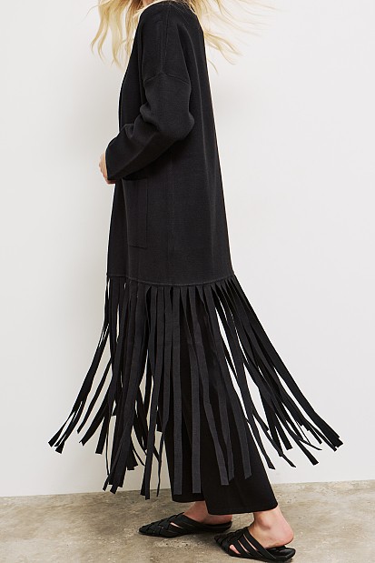 Knit cardigan with fringes
