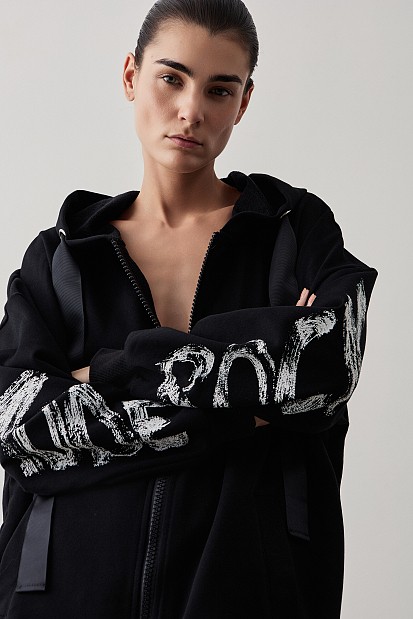 Hooded cardigan with logo