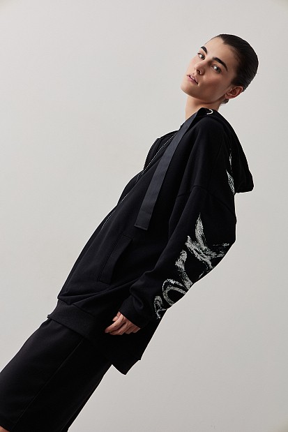 Hooded cardigan with logo