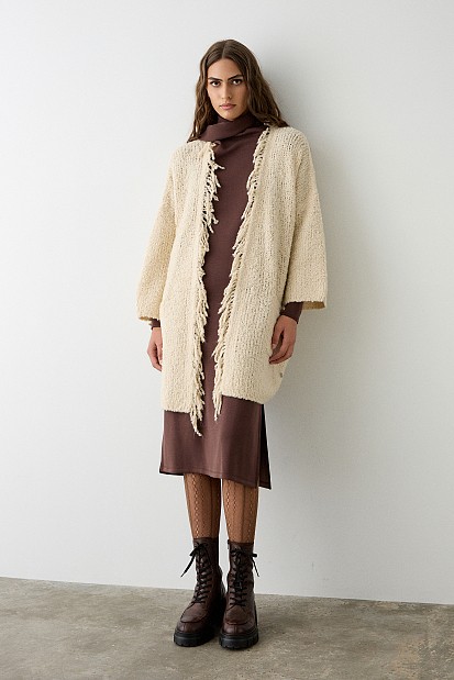 Boucle fringed cardigan