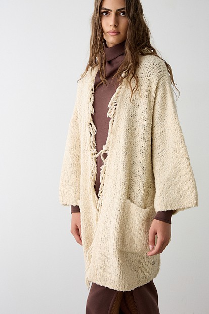 Boucle fringed cardigan