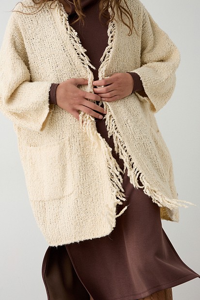 Boucle fringed cardigan