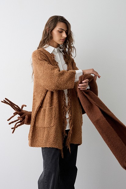 Boucle fringed cardigan