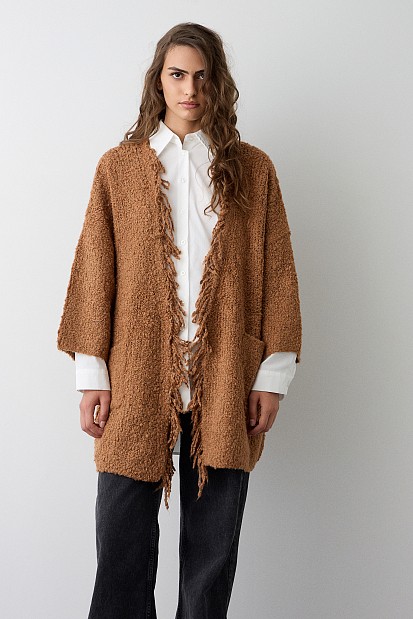 Boucle fringed cardigan