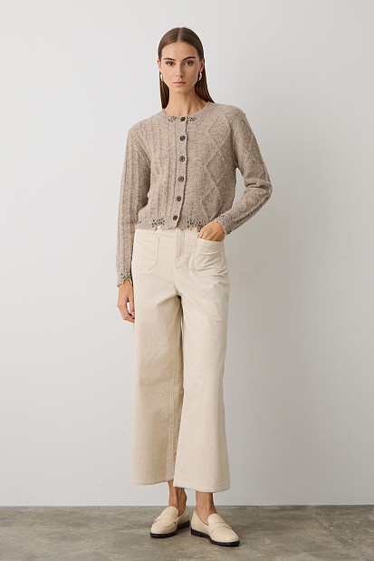 Knitted cardigan with decorative stones