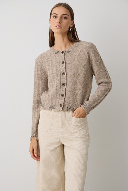 Knitted cardigan with decorative stones