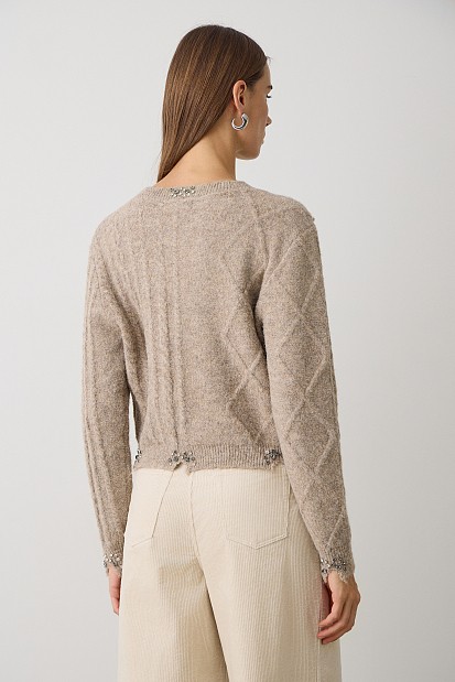 Knitted cardigan with decorative stones