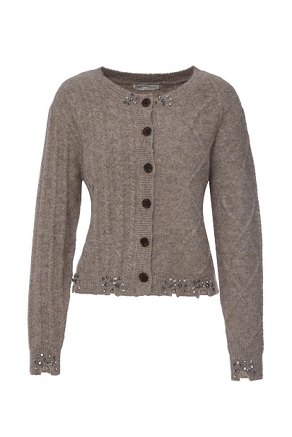 Knitted cardigan with decorative stones