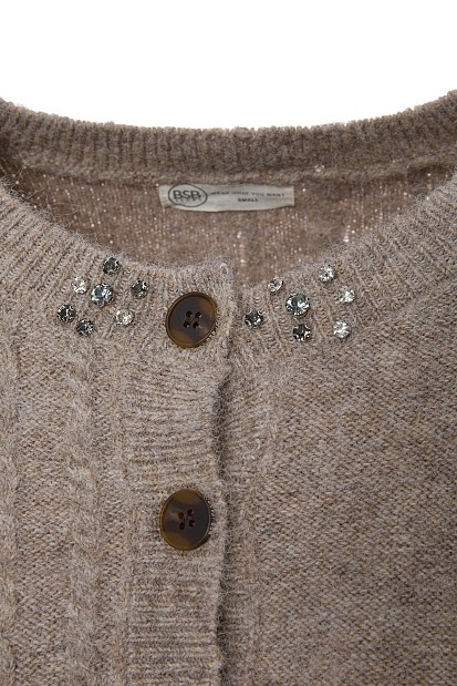 Knitted cardigan with decorative stones