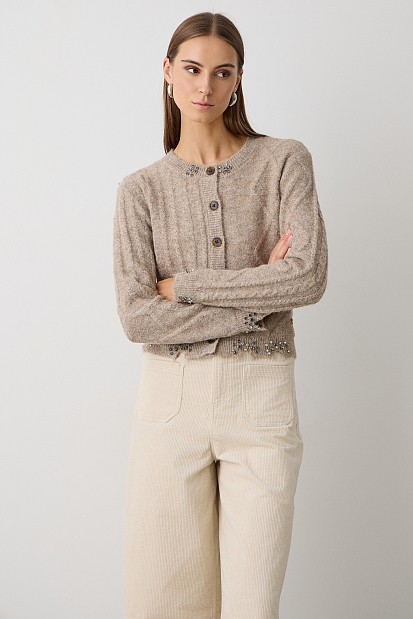 Knitted cardigan with decorative stones