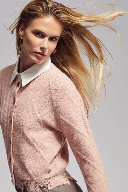 Knitted cardigan with decorative stones