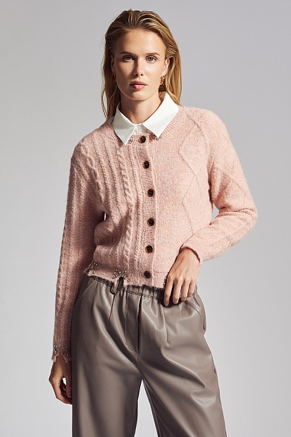 Knitted cardigan with decorative stones