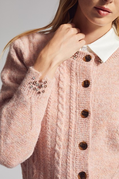 Knitted cardigan with decorative stones