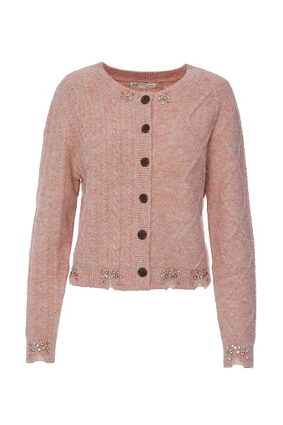 Knitted cardigan with decorative stones