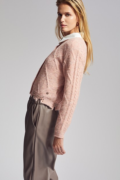 Knitted cardigan with decorative stones