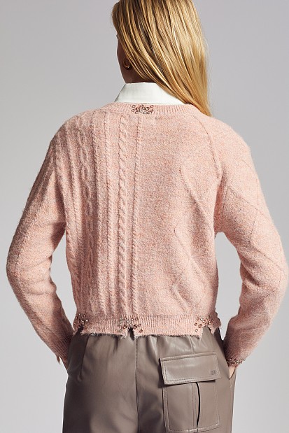 Knitted cardigan with decorative stones