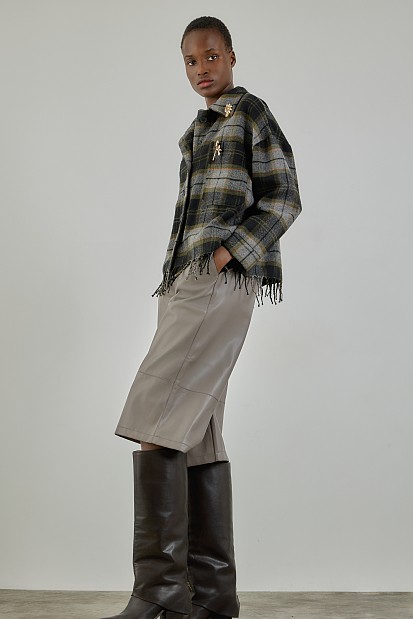 Plaid fringed shirt with pins