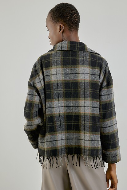 Plaid fringed shirt with pins