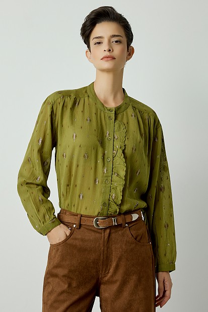 Shirt with embroidered details and ruffles