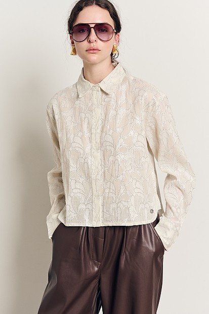 Shirt with long sleeves and lurex