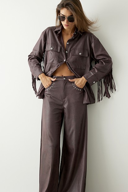 Leather look fringed shirt