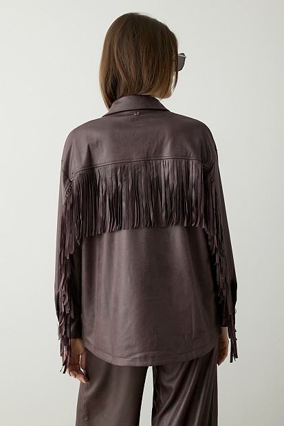 Leather look fringed shirt