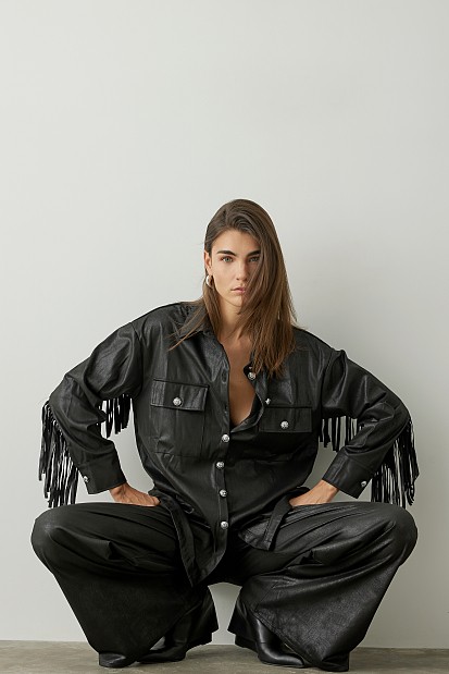 Leather look πουκάμισο με κρόσια