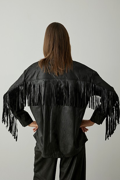 Leather look πουκάμισο με κρόσια