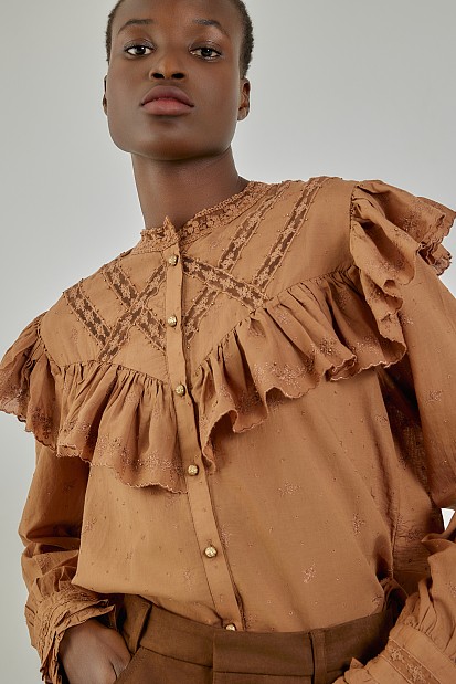 Embroidered shirt with ruffles