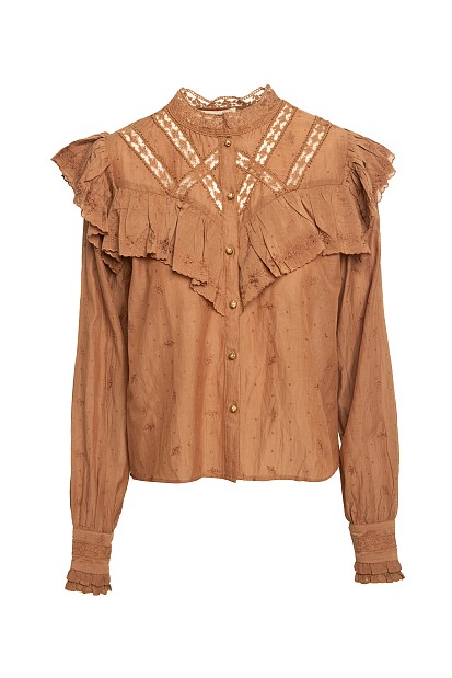 Embroidered shirt with ruffles