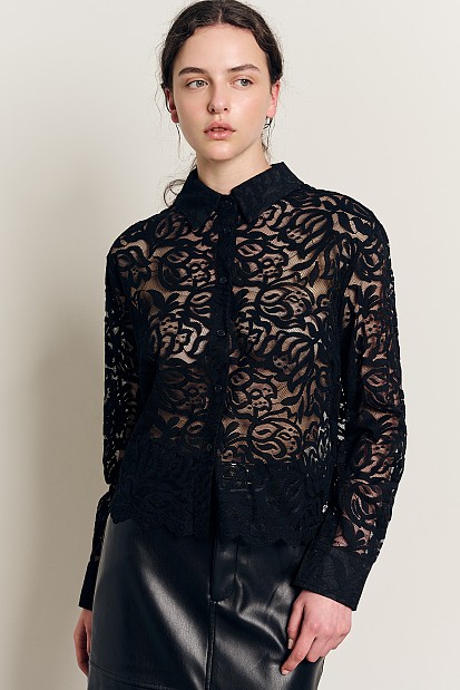 Semi sheer shirt with lace