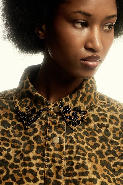 Animal print denim jacket
