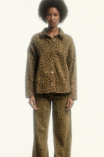 Animal print denim jacket