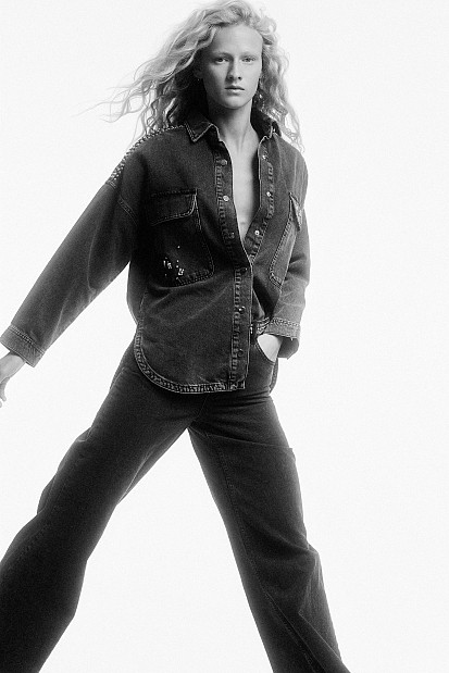 Denim overshirt with studs