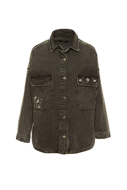 Denim overshirt with studs