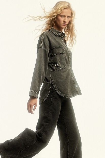 Denim overshirt with studs