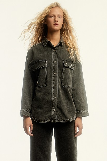 Denim overshirt with studs