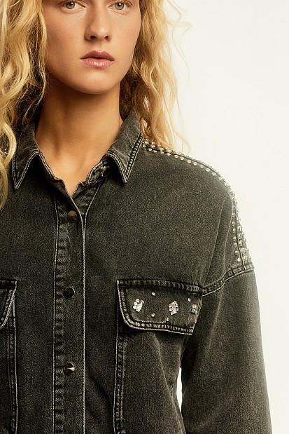 Denim overshirt with studs