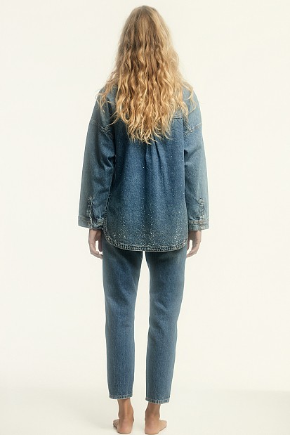 Denim overshit with rhinestones