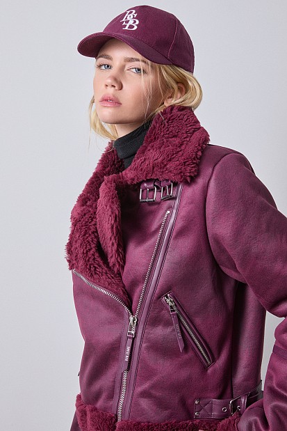 Leather look jacket with fur