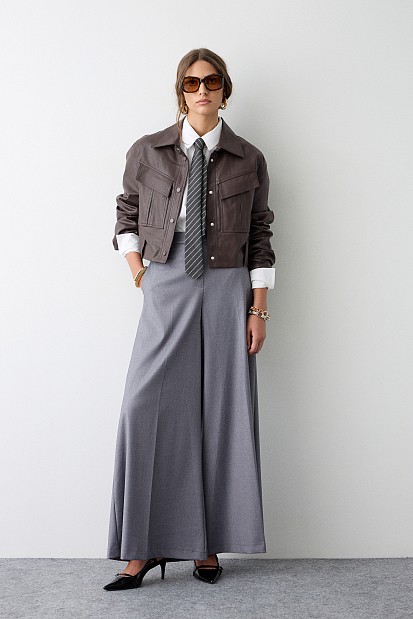 Crop leather look jacket