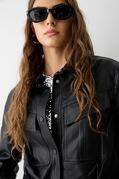 Crop leather look jacket