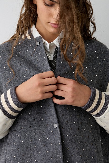 Jacket with rhinestones
