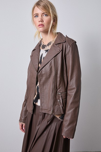 Leather jacket with zippers