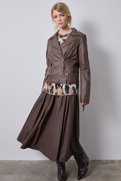 Leather jacket with zippers