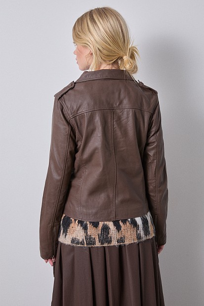 Leather jacket with zippers