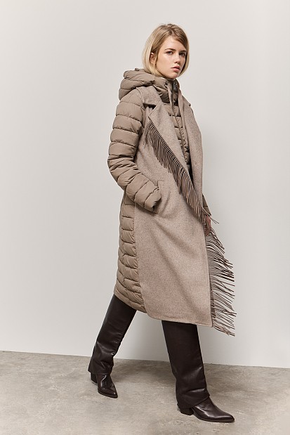 Longline puffer jacket in fabric combination
