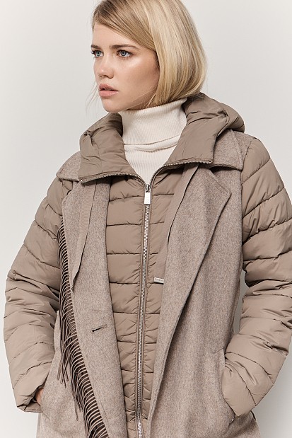 Longline puffer jacket in fabric combination