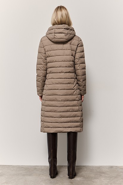 Longline puffer jacket in fabric combination
